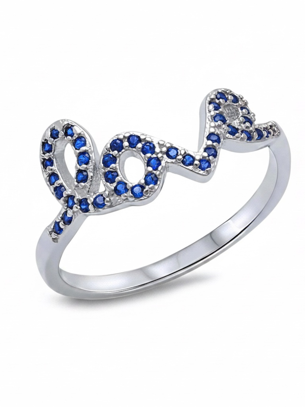 Womens Sterling Silver Blue Zirconia Love Ring Size 7